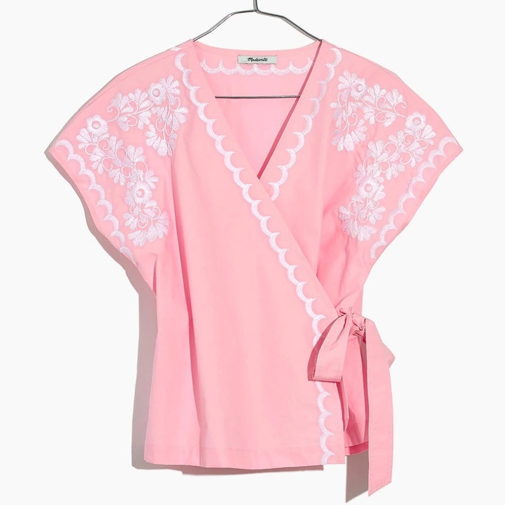 Madewell Embroidered Kimono Side-Tie Wrap Top S - copy